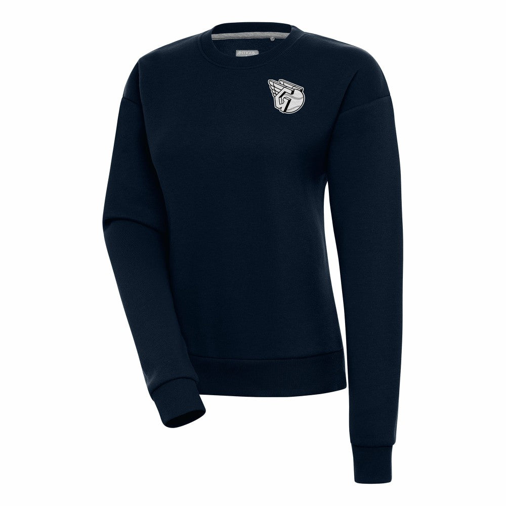 Cleveland Guardians Antigua Women's Brushed Metallic Victory Pullover Sweatshirt - Navy - MLB on Sale