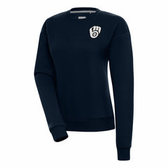 Milwaukee Brewers Antigua Women's Brushed Metallic Victory Pullover Sweatshirt - Navy - MLB on Sale