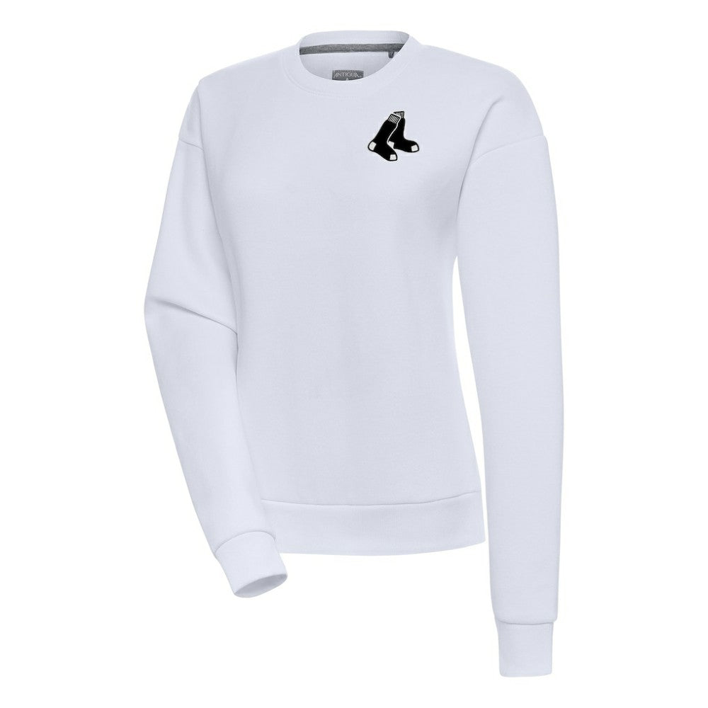 Boston Red Sox Antigua Women's Brushed Metallic Victory Pullover Sweatshirt - White - MLB Lifestyle