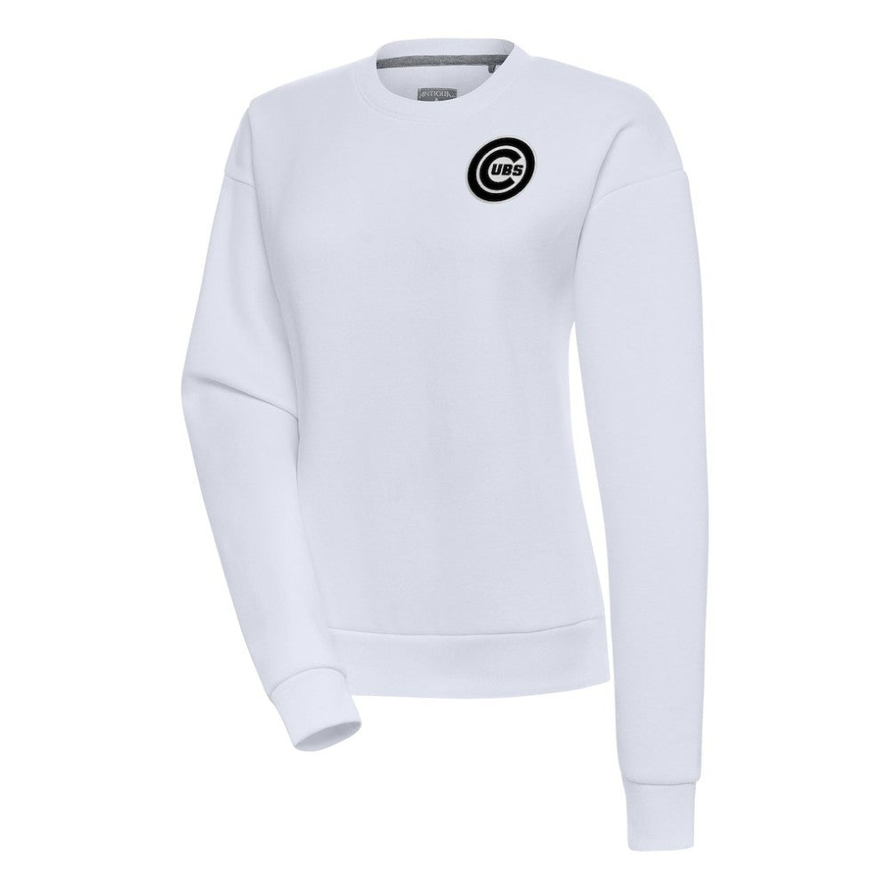 Chicago Cubs Antigua Women's Brushed Metallic Victory Pullover Sweatshirt - White - MLB Sale