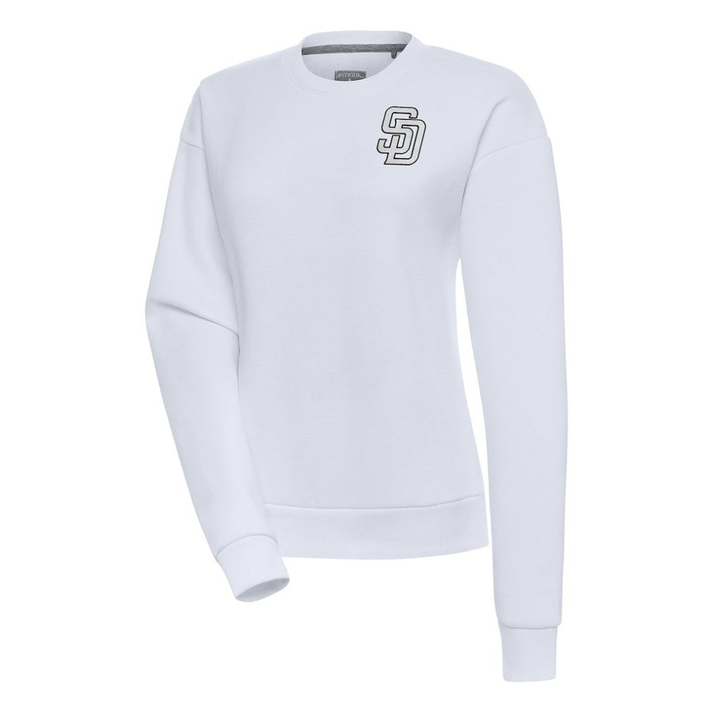 San Diego Padres Antigua Women's Brushed Metallic Victory Pullover Sweatshirt - White - MLB Discount