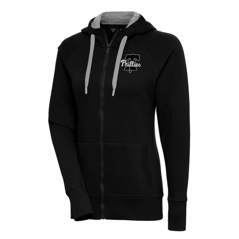 Philadelphia Phillies Antigua Women's Brushed Metallic Victory Full-Zip Hoodie - Black - MLB Lifestyle