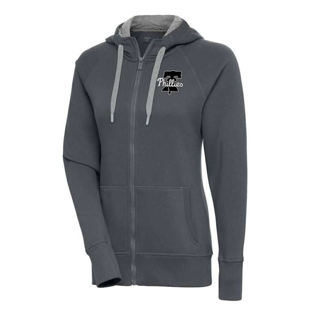 Philadelphia Phillies Antigua Women's Brushed Metallic Victory Full-Zip Hoodie - Charcoal - MLB Discount