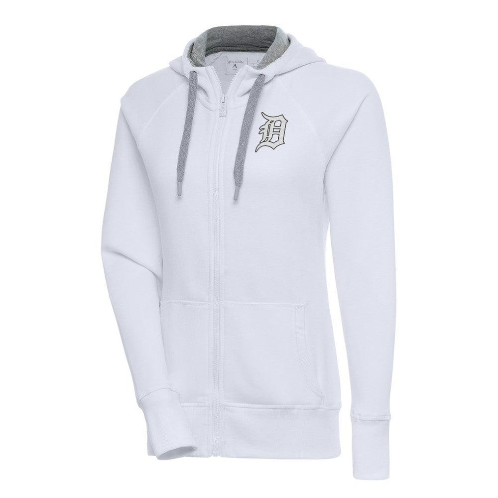Detroit Tigers Antigua Women's Brushed Metallic Victory Full-Zip Hoodie - White - MLB Online
