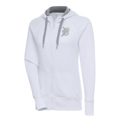 Detroit Tigers Antigua Women's Brushed Metallic Victory Full-Zip Hoodie - White - MLB Online
