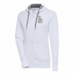 Los Angeles Dodgers Antigua Women's Brushed Metallic Victory Full-Zip Hoodie - White - MLB Lifestyle