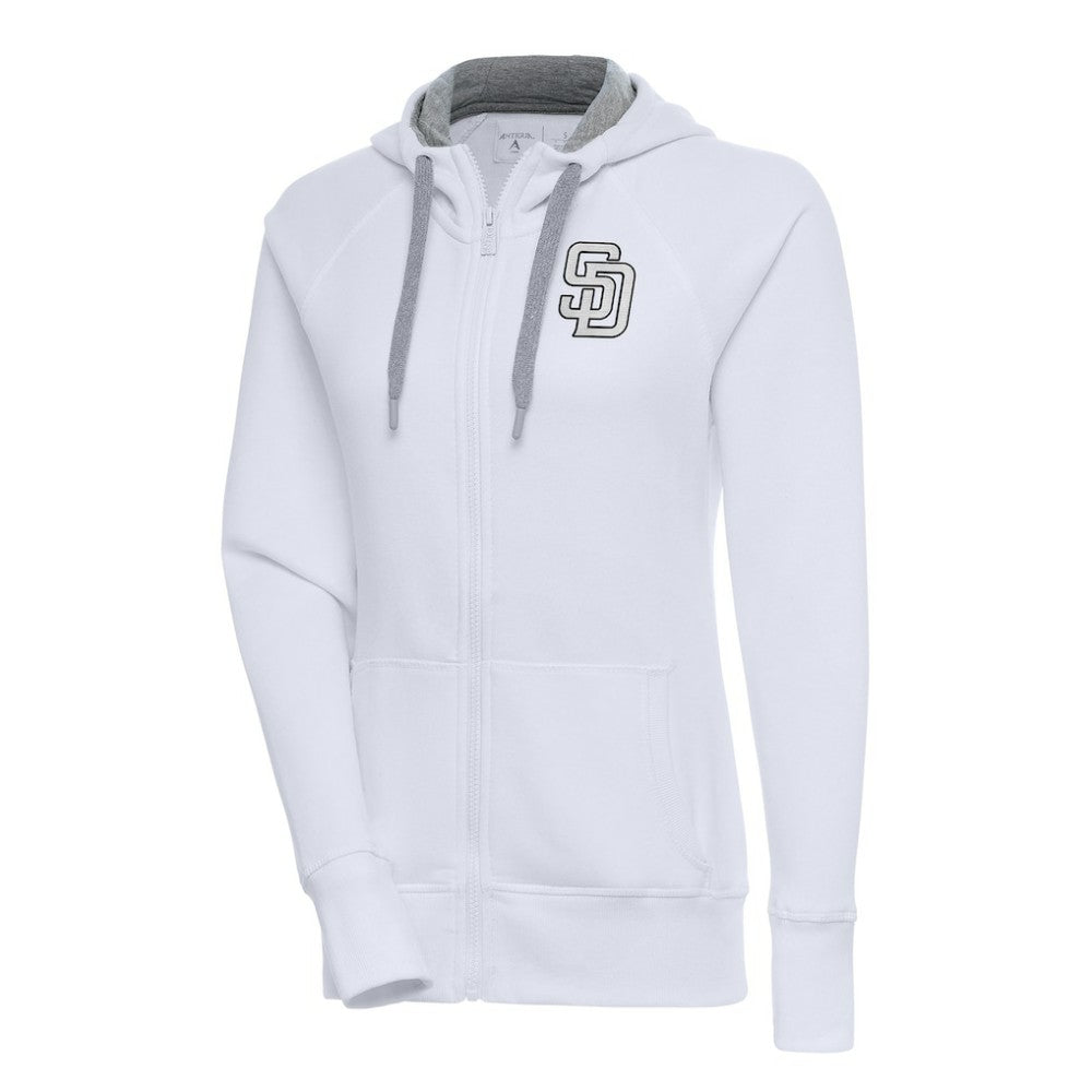 San Diego Padres Antigua Women's Brushed Metallic Victory Full-Zip Hoodie - White - MLB on Sale