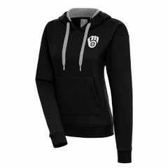 Milwaukee Brewers Antigua Women's Brushed Metallic Victory Pullover Hoodie - Black - MLB Sale