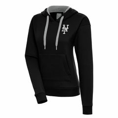 New York Mets Antigua Women's Brushed Metallic Victory Pullover Hoodie - Black - MLB on Sale