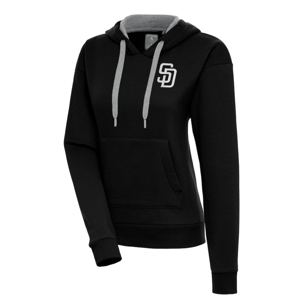 San Diego Padres Antigua Women's Brushed Metallic Victory Pullover Hoodie - Black - MLB Discount