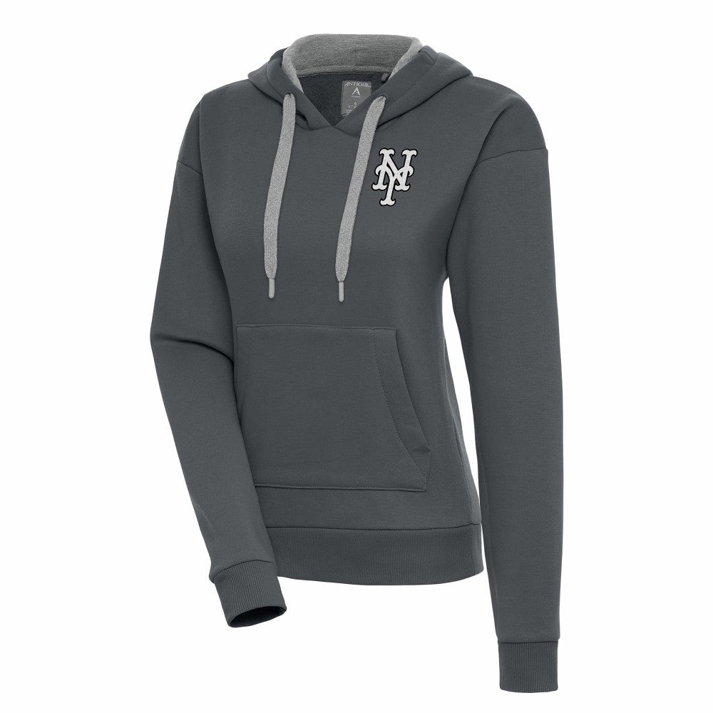 New York Mets Antigua Women's Brushed Metallic Victory Pullover Hoodie - Charcoal - MLB Online