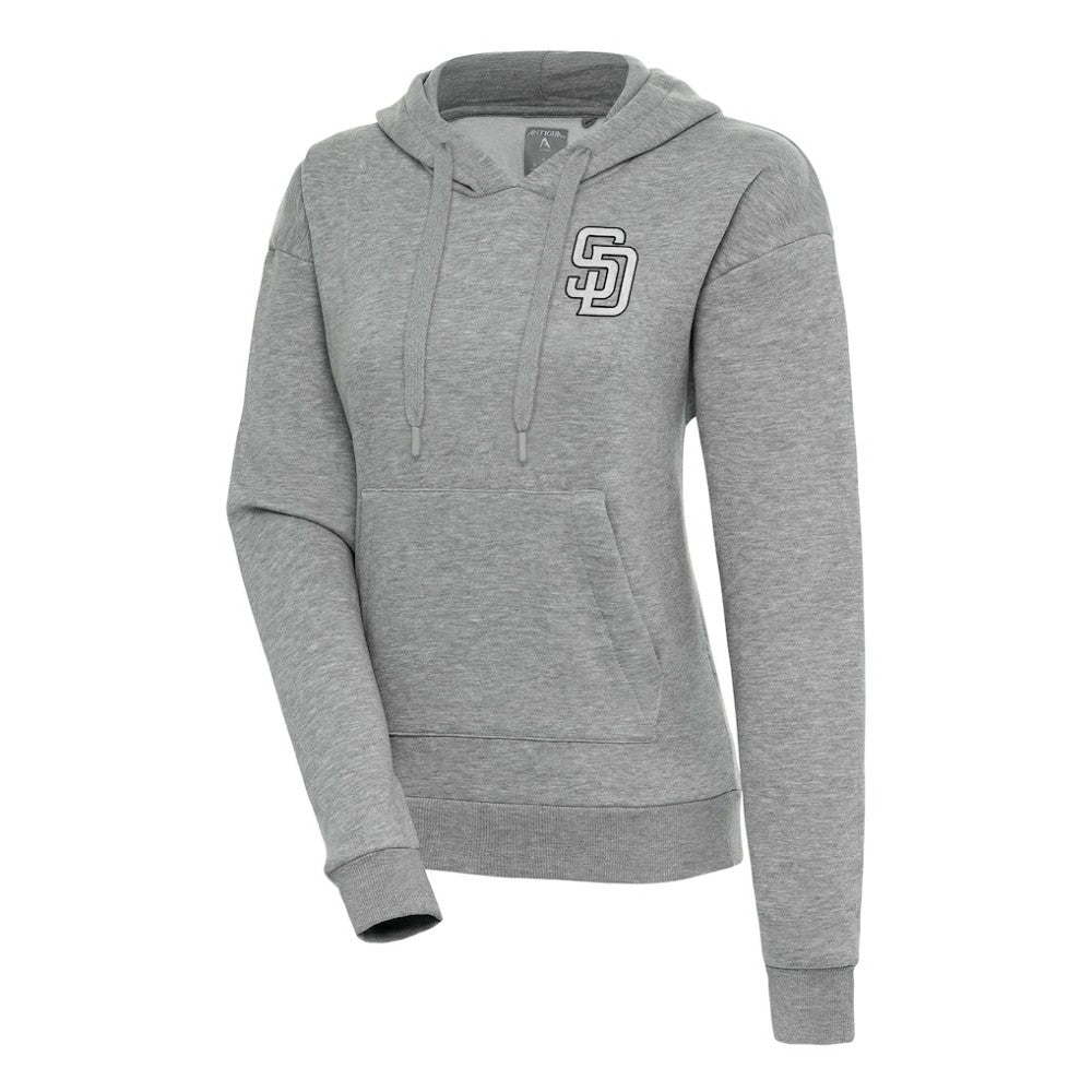 San Diego Padres Antigua Women's Brushed Metallic Victory Pullover Hoodie - Heather Gray - MLB Online