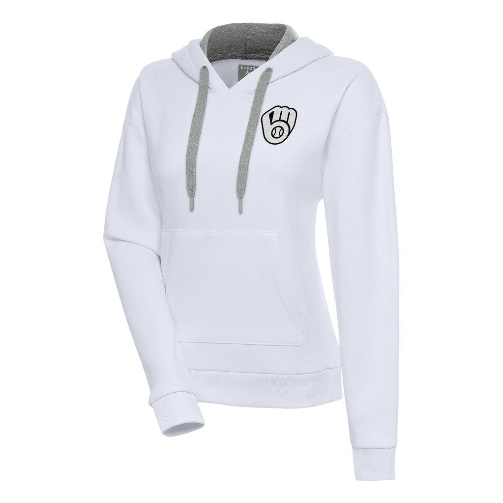 Milwaukee Brewers Antigua Women's Brushed Metallic Victory Pullover Hoodie - White - MLB Discount