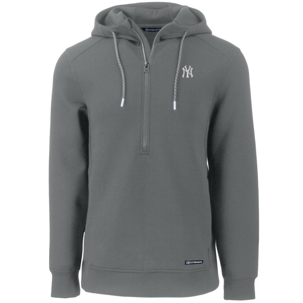 New York Yankees Cutter & Buck Roam Eco Half-Zip Recycled Pullover Hoodie - Gray - MLB Lifestyle