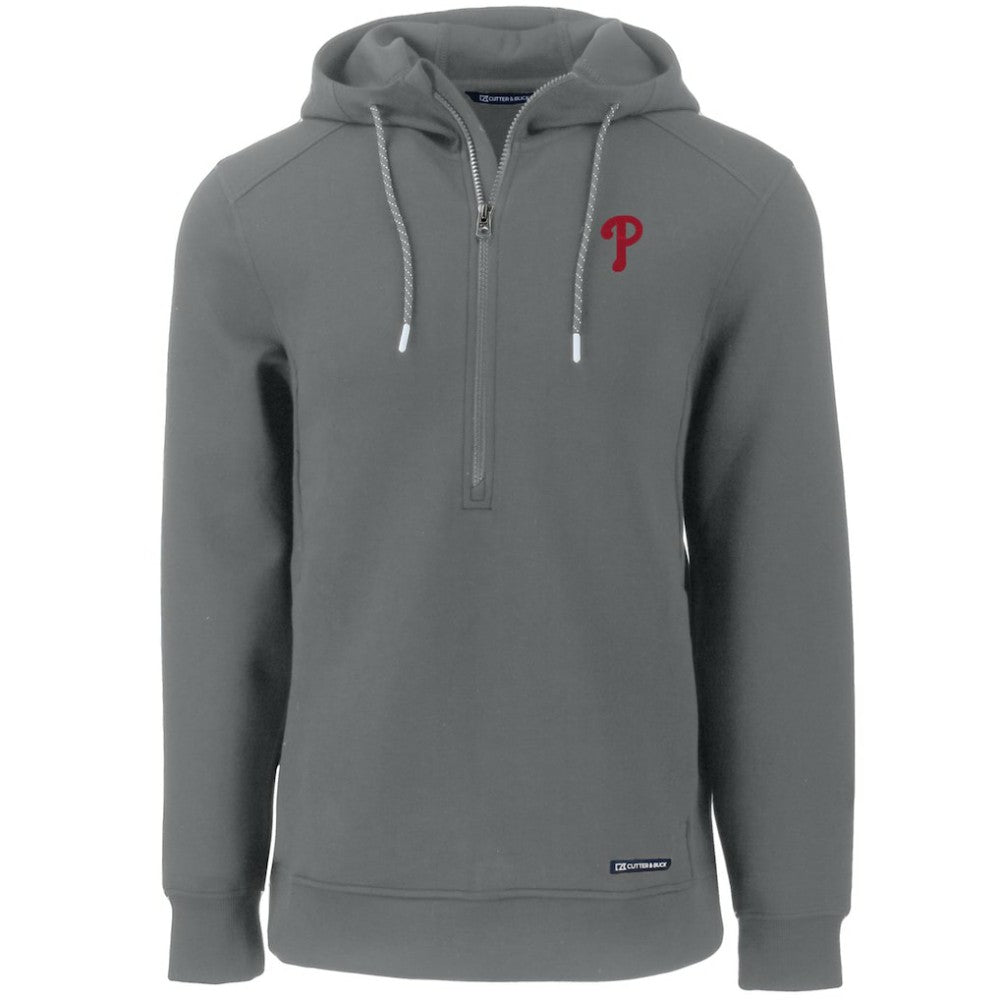 Philadelphia Phillies Cutter & Buck Roam Eco Half-Zip Recycled Pullover Hoodie - Gray - MLB Discount