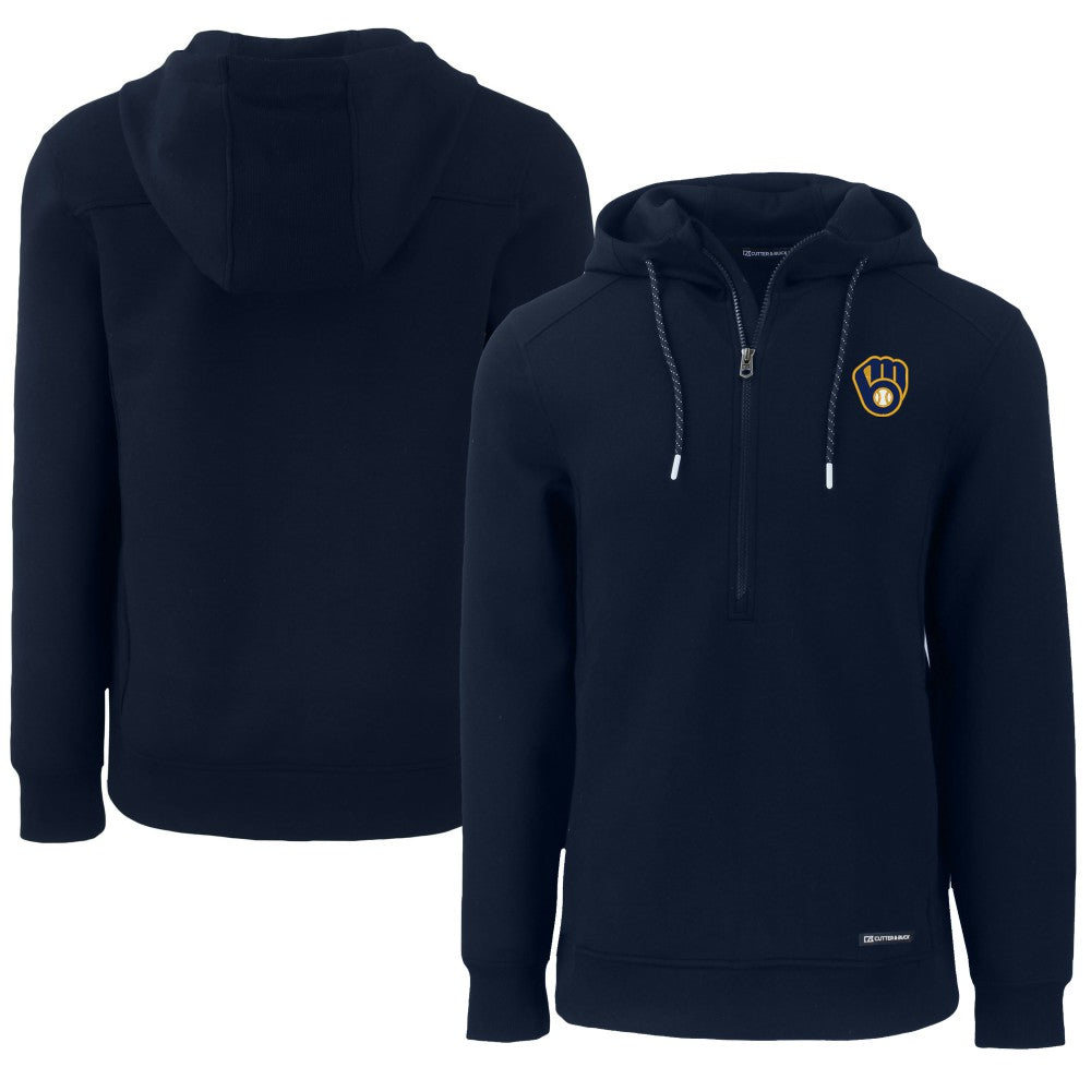 Milwaukee Brewers Cutter & Buck Roam Eco Half-Zip Recycled Pullover Hoodie - Navy - MLB Lifestyle