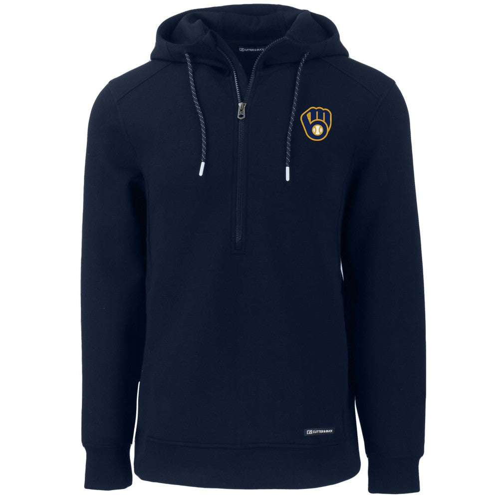 Milwaukee Brewers Cutter & Buck Roam Eco Half-Zip Recycled Pullover Hoodie - Navy - MLB Lifestyle