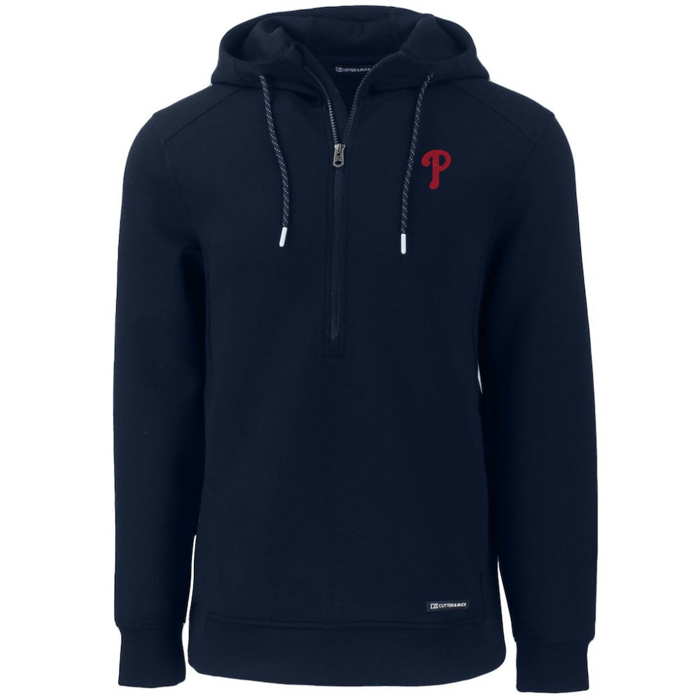 Philadelphia Phillies Cutter & Buck Roam Eco Half-Zip Recycled Pullover Hoodie - Navy - MLB Lifestyle