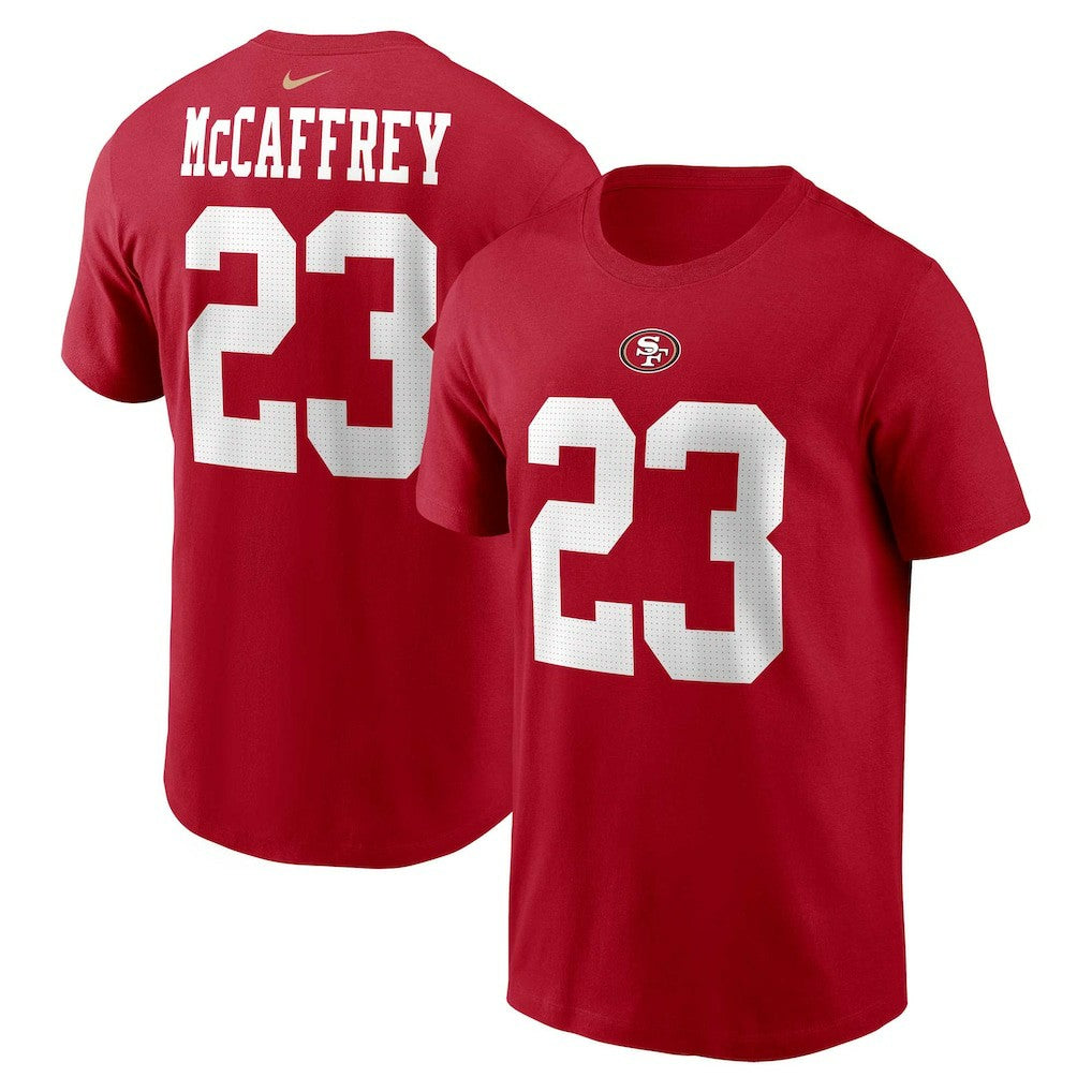 Nike Christian McCaffrey San Francisco 49ers Player Name & Number T-Shirt Scarlet