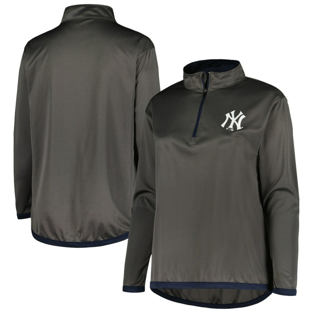 New York Yankees Profile Women's Plus Size Quarter-Zip Jacket - Charcoal - MLB Sale