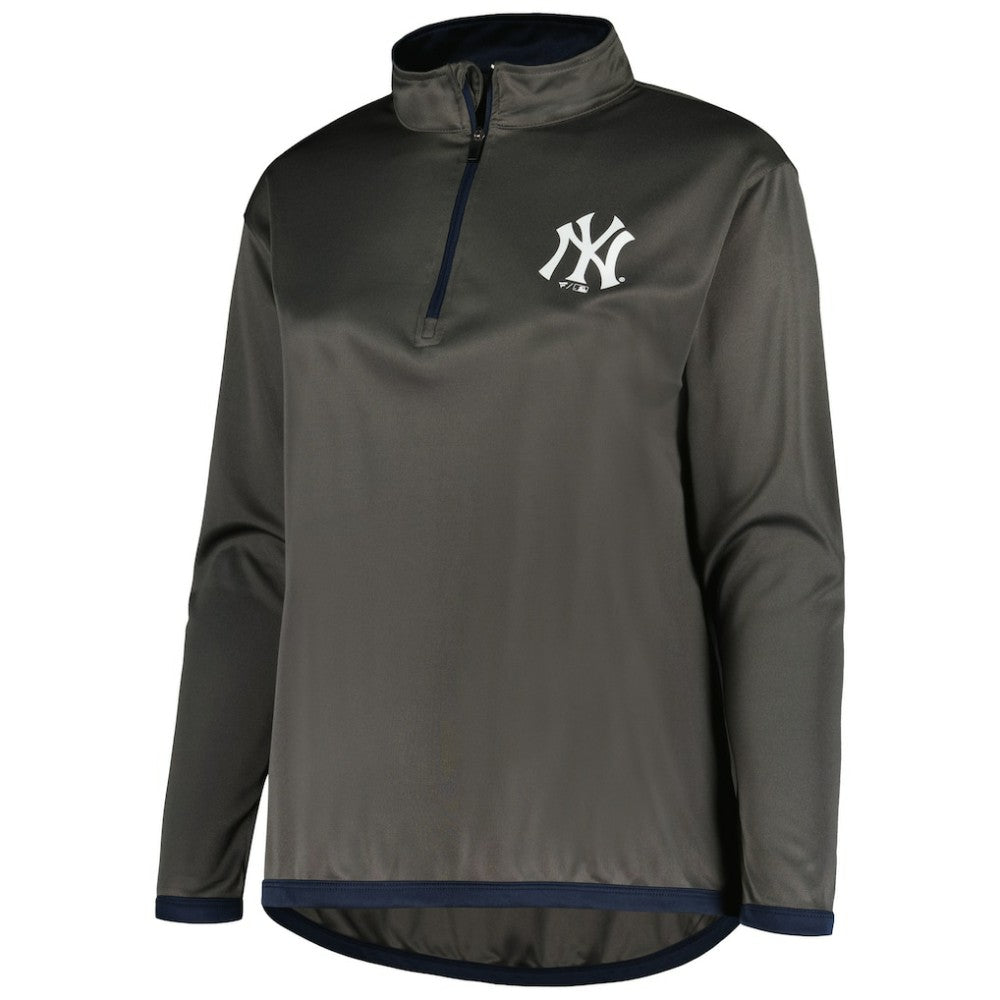 New York Yankees Profile Women's Plus Size Quarter-Zip Jacket - Charcoal - MLB Sale
