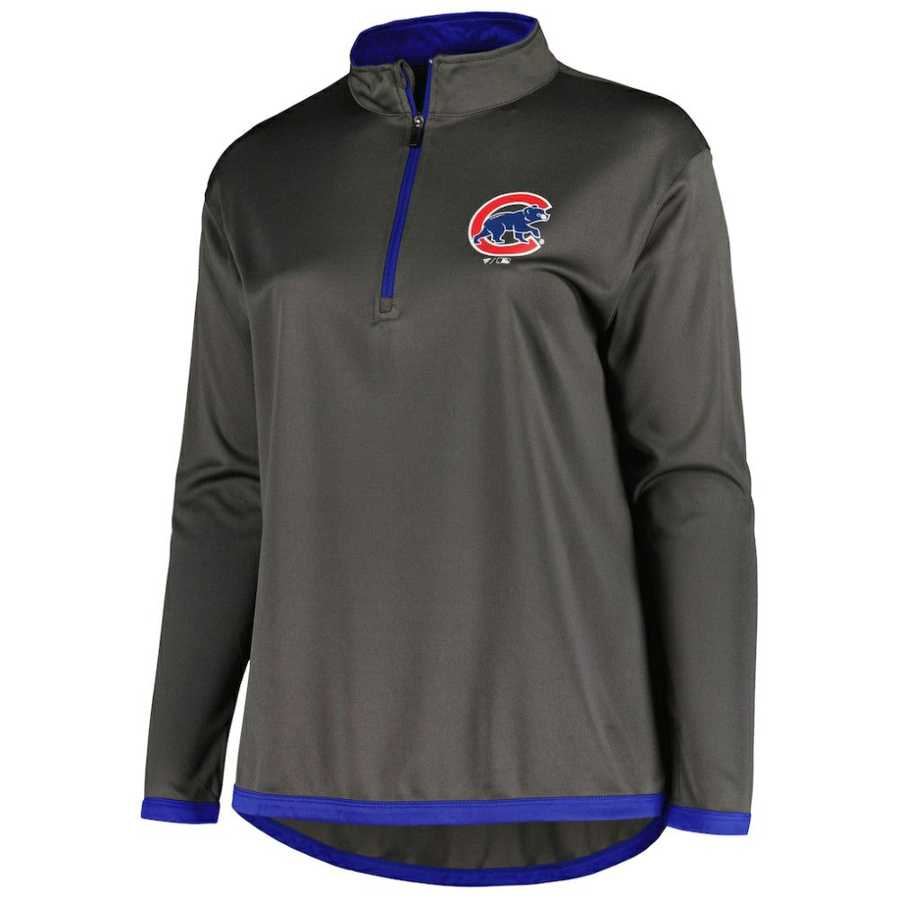 Chicago Cubs Profile Women's Plus Size Quarter-Zip Jacket - Charcoal - MLB Lifestyle