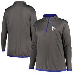 Los Angeles Dodgers Profile Women's Plus Size Quarter-Zip Jacket - Charcoal - MLB Lifestyle