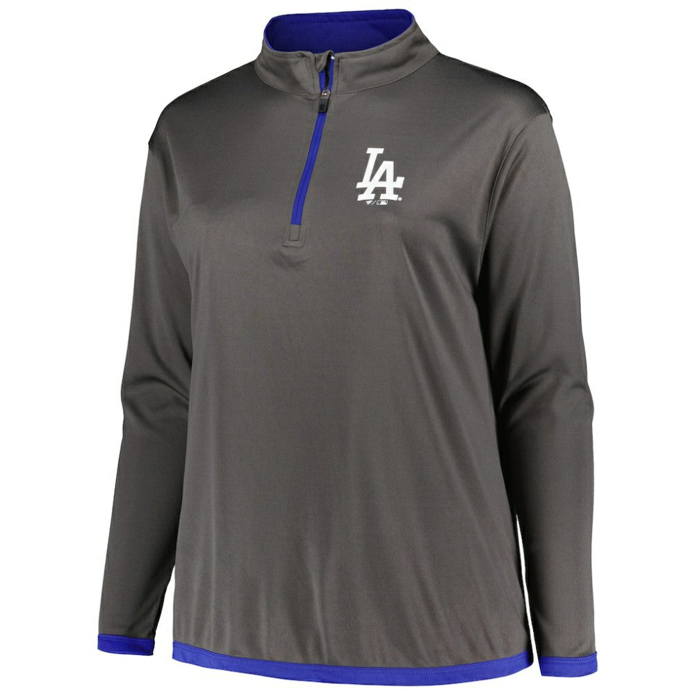 Los Angeles Dodgers Profile Women's Plus Size Quarter-Zip Jacket - Charcoal - MLB Lifestyle