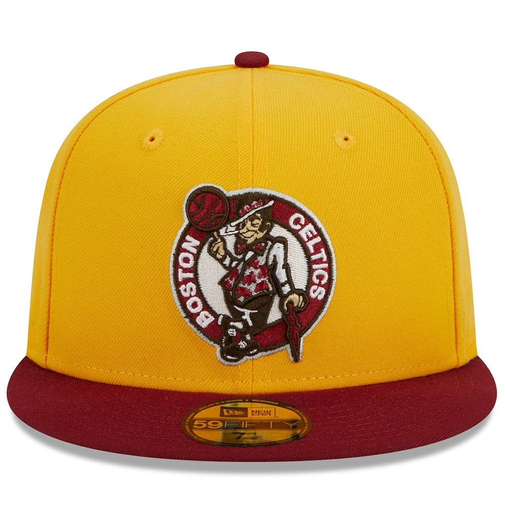 Boston Celtics Fall Leaves 2-Tone 59FIFTY Fitted Hat Yellow/Red | New Era