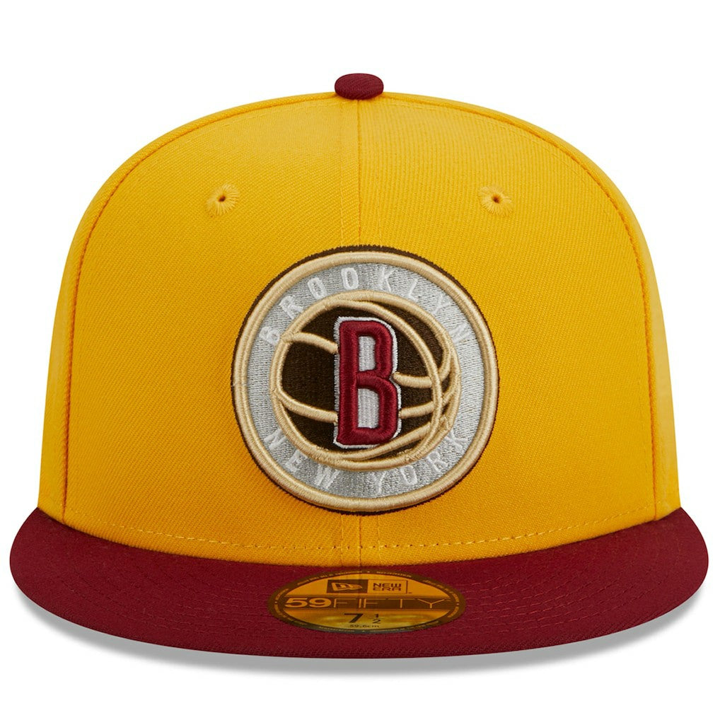 Brooklyn Nets Fall Leaves 2-Tone 59FIFTY Fitted Hat Yellow/Red | New Era Lifestyle