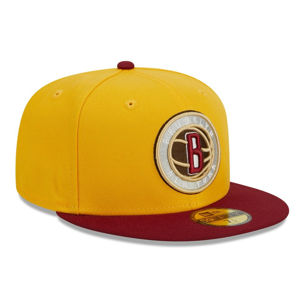 Brooklyn Nets Fall Leaves 2-Tone 59FIFTY Fitted Hat Yellow/Red | New Era Lifestyle