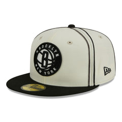Brooklyn Nets Piping 2-Tone 59FIFTY Fitted Hat Cream/Black | New Era Near Me