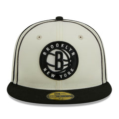 Brooklyn Nets Piping 2-Tone 59FIFTY Fitted Hat Cream/Black | New Era Near Me