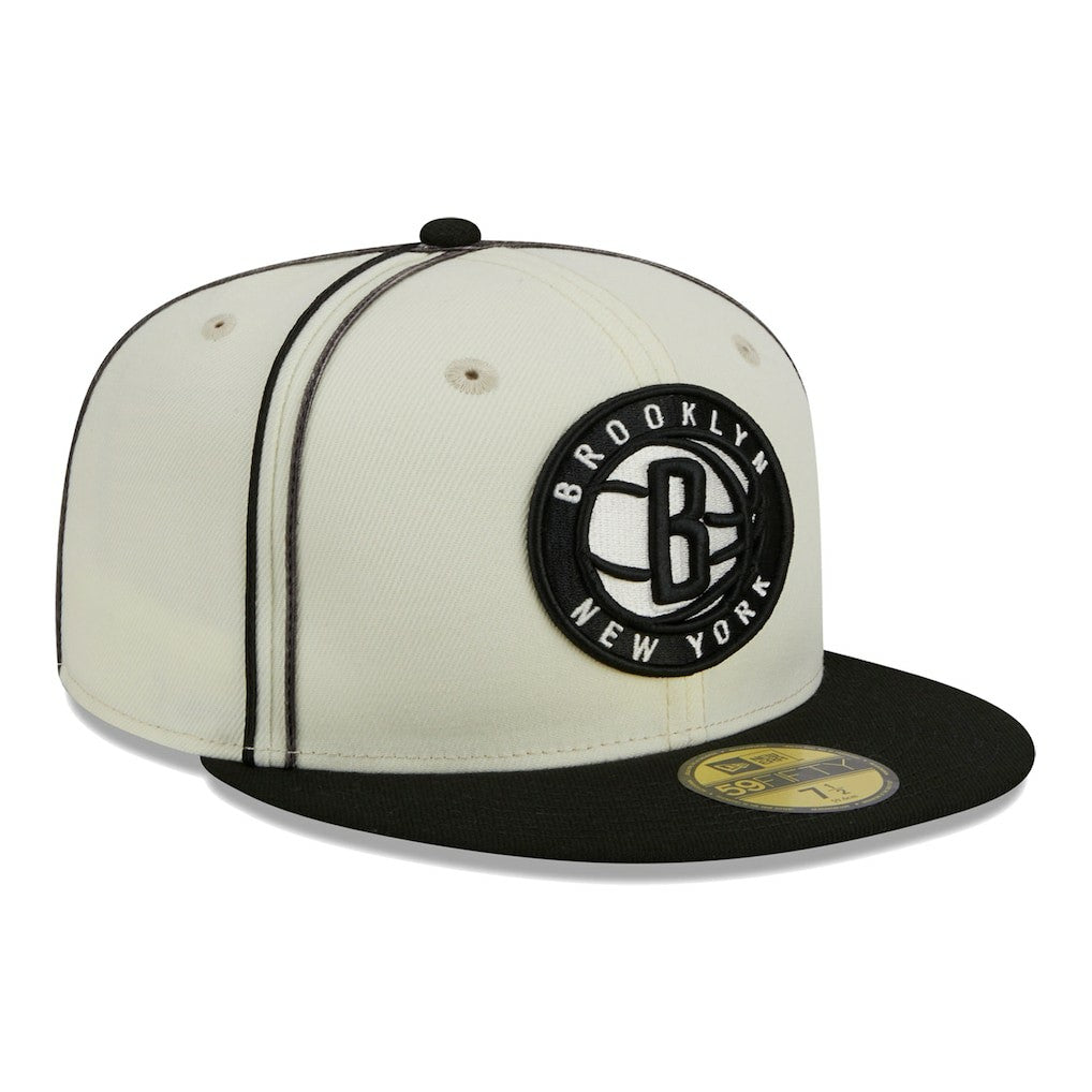 Brooklyn Nets Piping 2-Tone 59FIFTY Fitted Hat Cream/Black | New Era Near Me