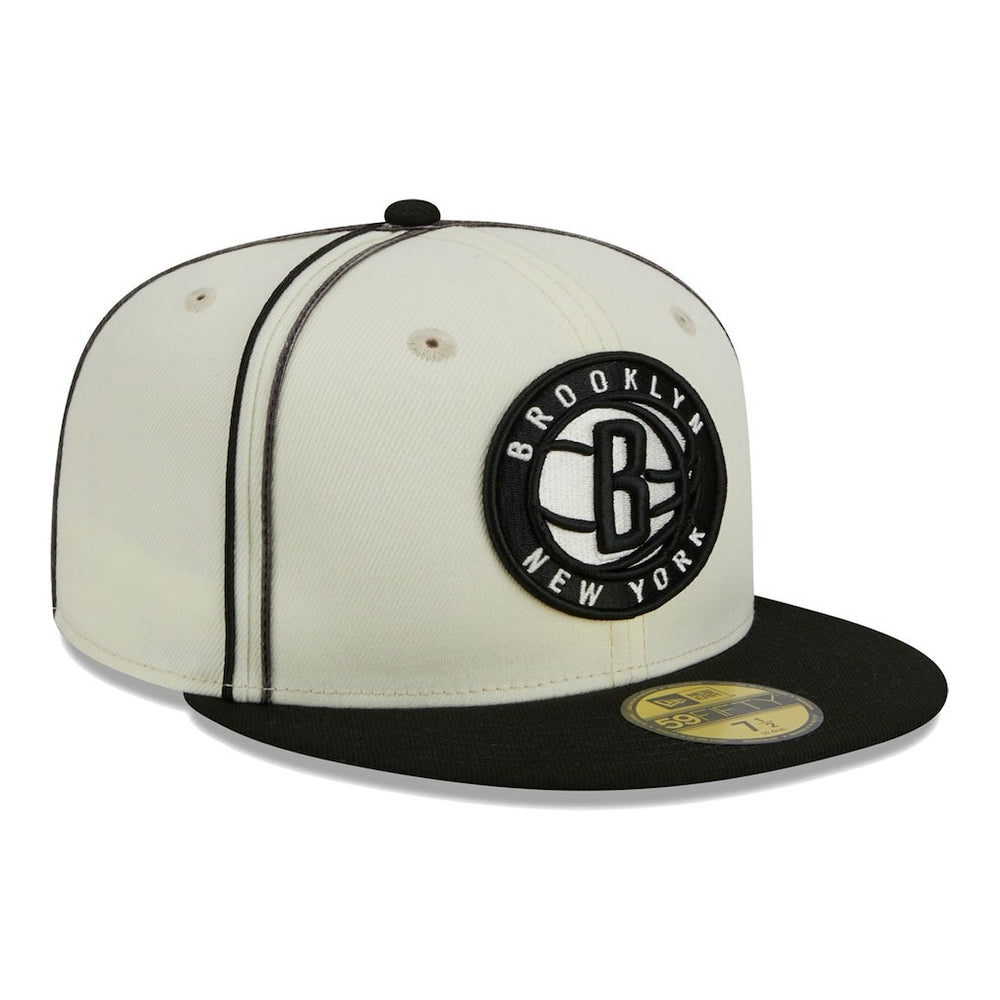Brooklyn Nets Piping 2-Tone 59FIFTY Fitted Hat Cream/Black | New Era Near Me