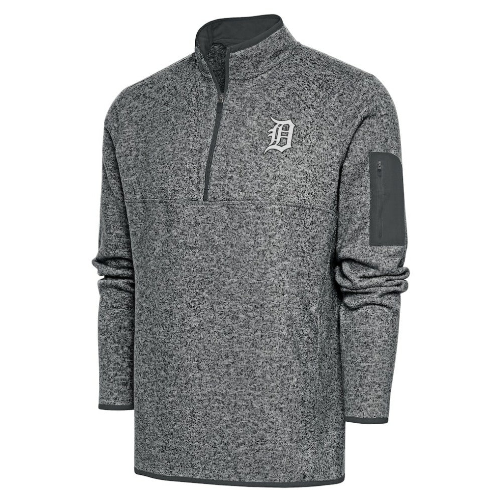 Detroit Tigers Antigua Metallic Fortune Quarter-Zip Pullover Jacket - Graphite - MLB Lifestyle