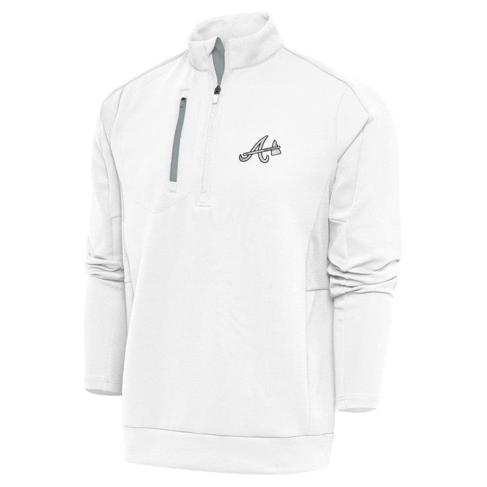 Atlanta Braves Antigua Metallic Generation Quarter-Zip Pullover Top - White - MLB on Sale
