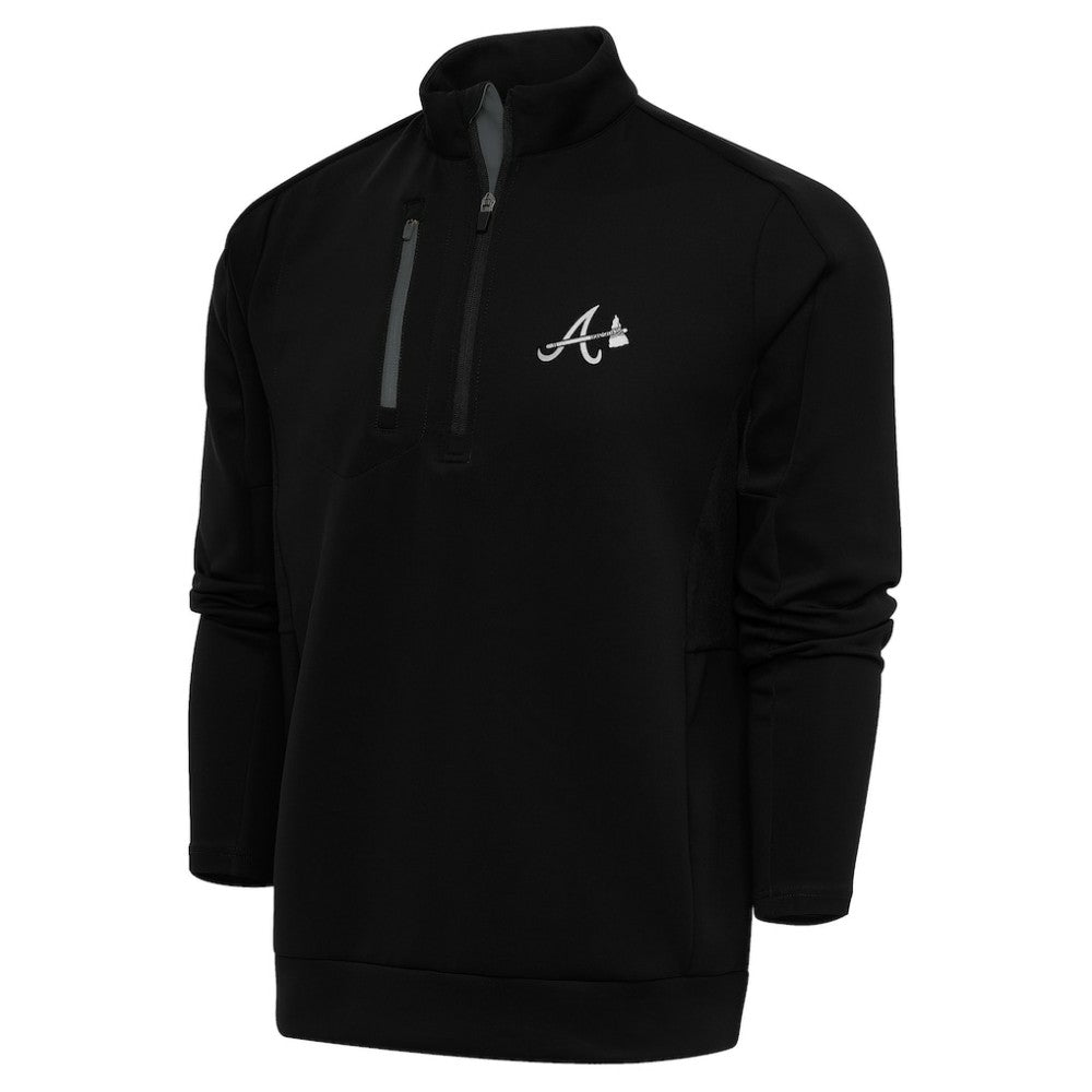 Atlanta Braves Antigua Metallic Generation Quarter-Zip Pullover Top - Black - MLB Online