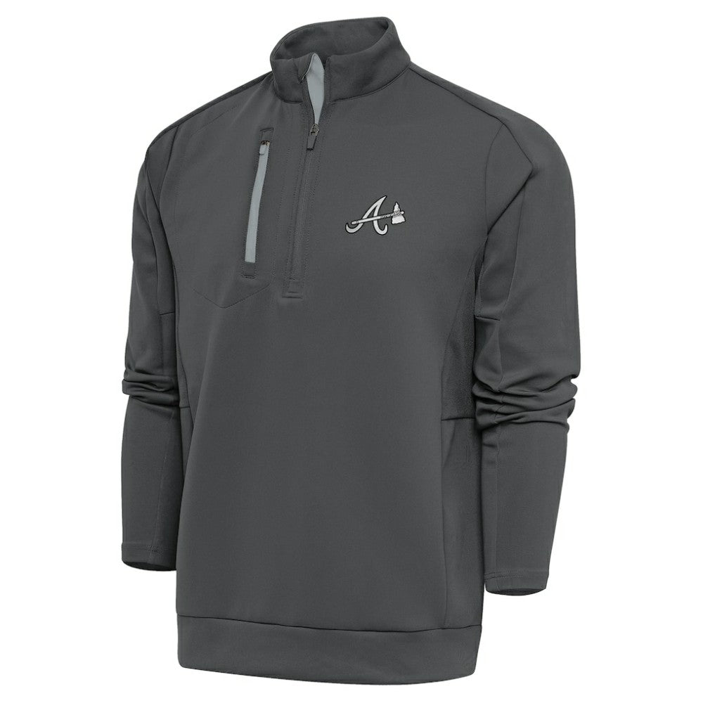 Atlanta Braves Antigua Metallic Generation Quarter-Zip Pullover Top - Gray - MLB Lifestyle