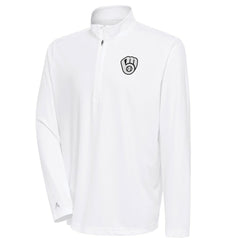 Milwaukee Brewers Antigua Metallic Tribute Quarter-Zip Top - White - MLB Discount