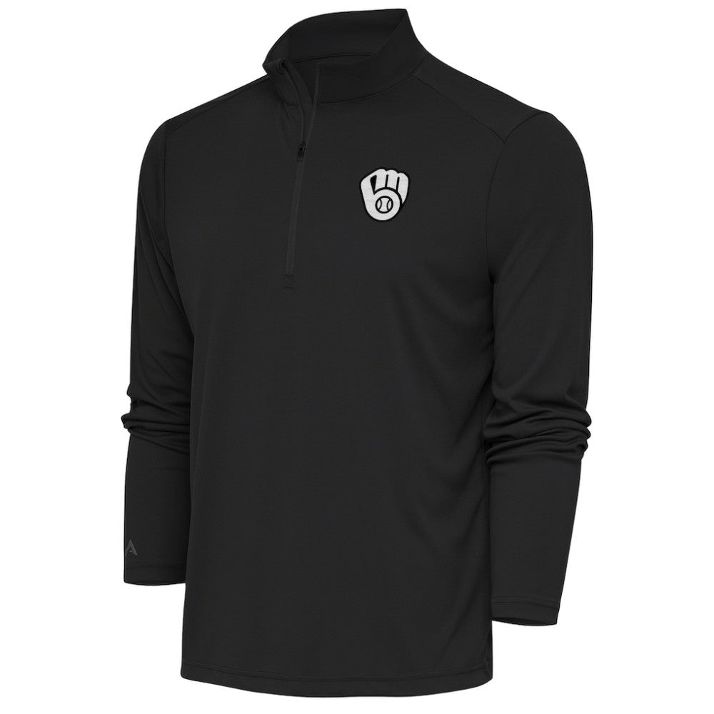 Milwaukee Brewers Antigua Metallic Tribute Quarter-Zip Top - Charcoal - MLB Lifestyle