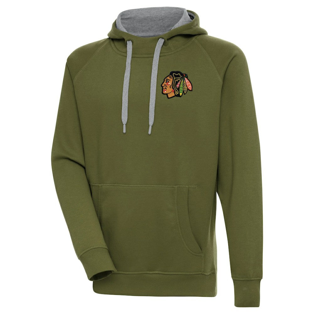 Chicago Blackhawks Antigua Victory Pullover Hoodie - Olive - NHL 200069206