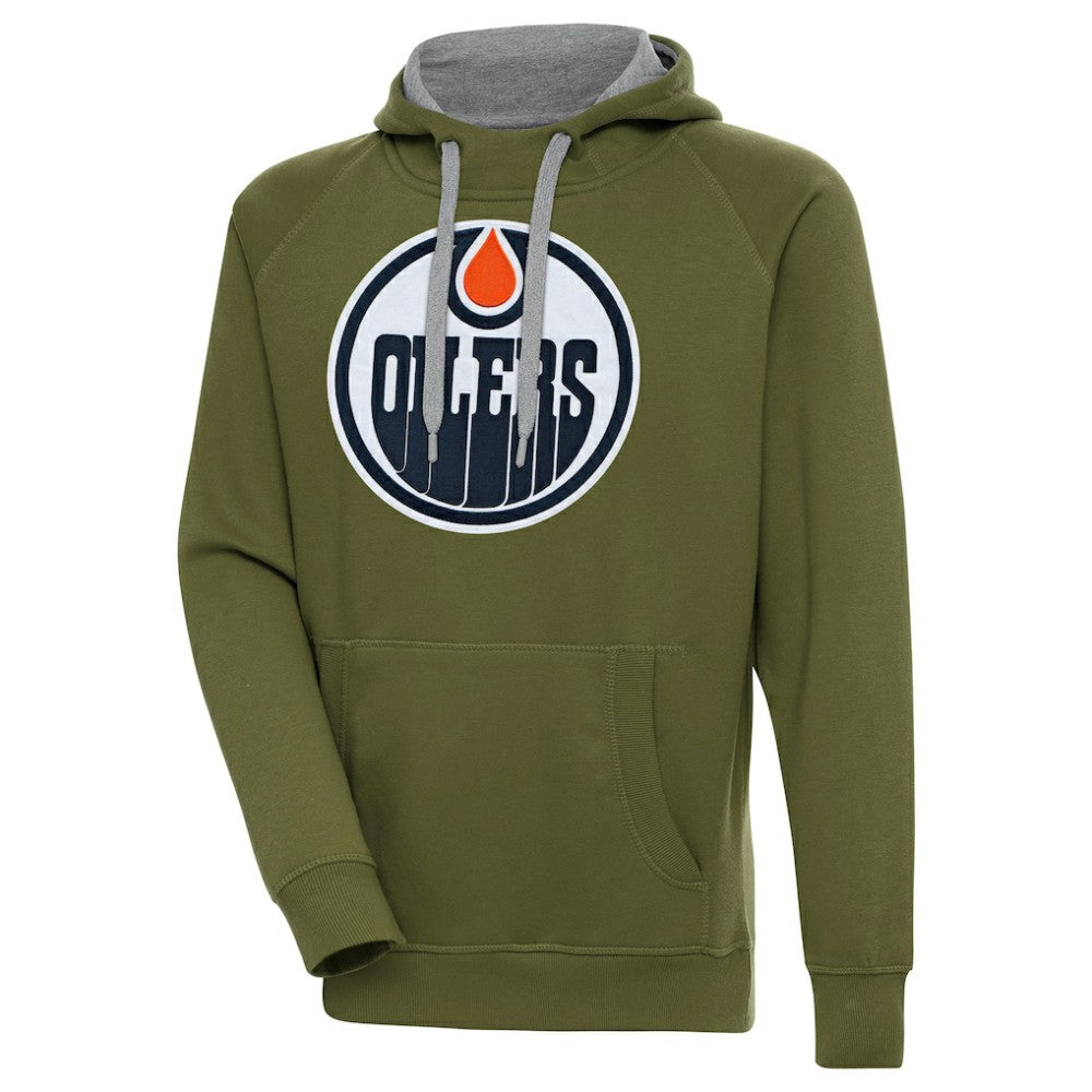 Edmonton Oilers Antigua Victory Pullover Hoodie - Olive - NHL 200069224