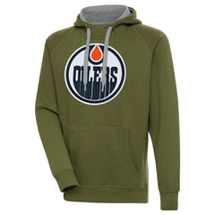Edmonton Oilers Antigua Victory Pullover Hoodie - Olive - NHL 200069224