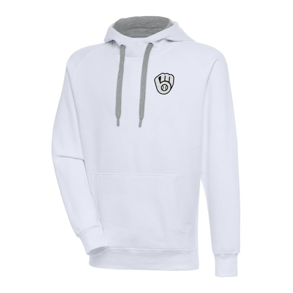 Milwaukee Brewers Antigua Metallic Victory Pullover Hoodie - White - MLB Lifestyle