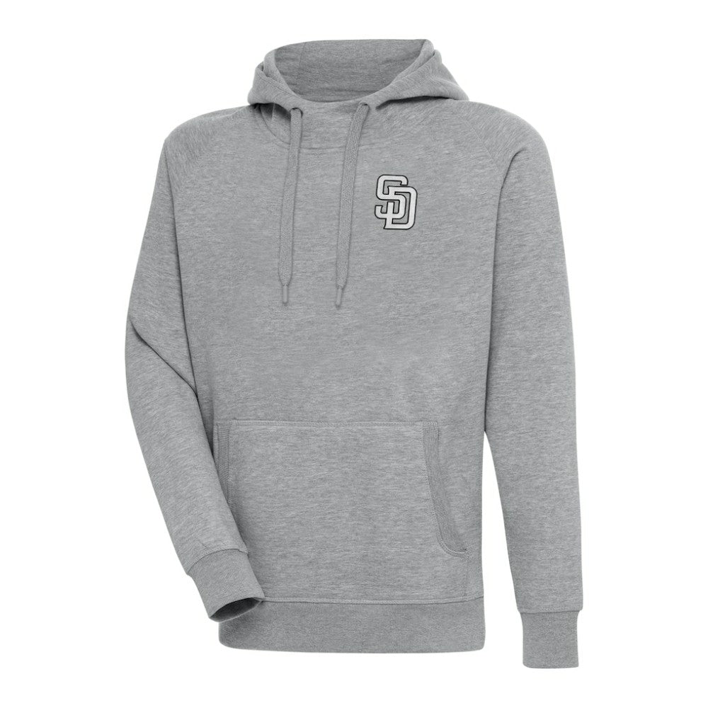 San Diego Padres Antigua Metallic Victory Pullover Hoodie - Heather Gray - MLB Lifestyle