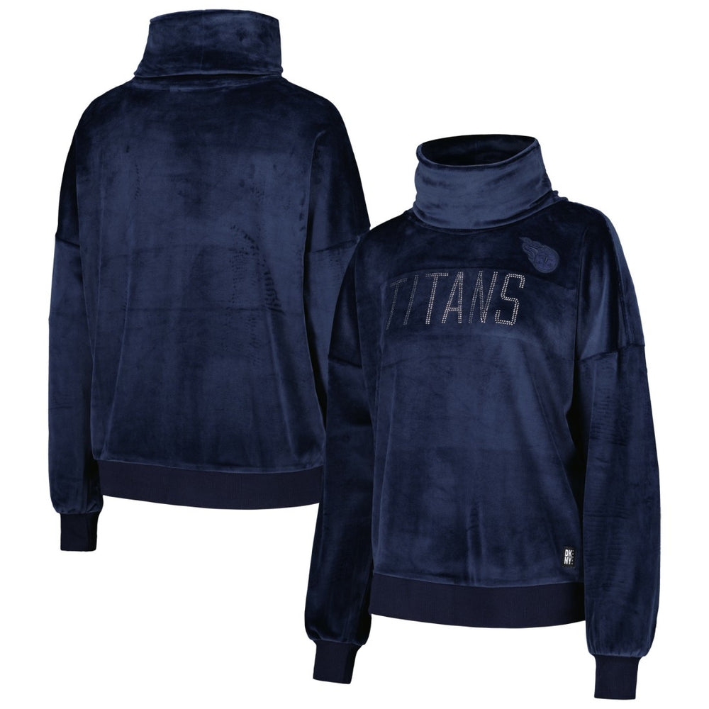 Tennessee Titans DKNY Sport Women's Deliliah Rhinestone Funnel Neck Pullover Sweatshirt Navy