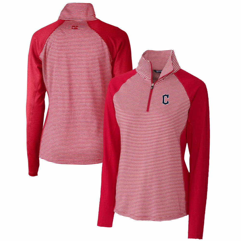 Cleveland Guardians Cutter & Buck Women's DryTec Forge Tonal Stripe Half-Zip Top - Red - MLB Online