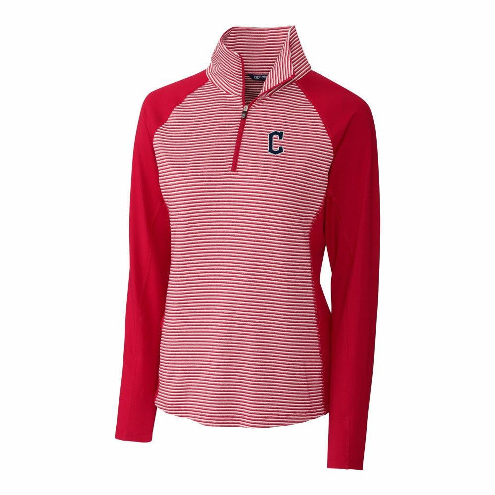 Cleveland Guardians Cutter & Buck Women's DryTec Forge Tonal Stripe Half-Zip Top - Red - MLB Online