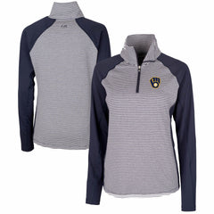 Milwaukee Brewers Cutter & Buck Women's DryTec Forge Tonal Stripe Half-Zip Top - Navy - MLB on Sale